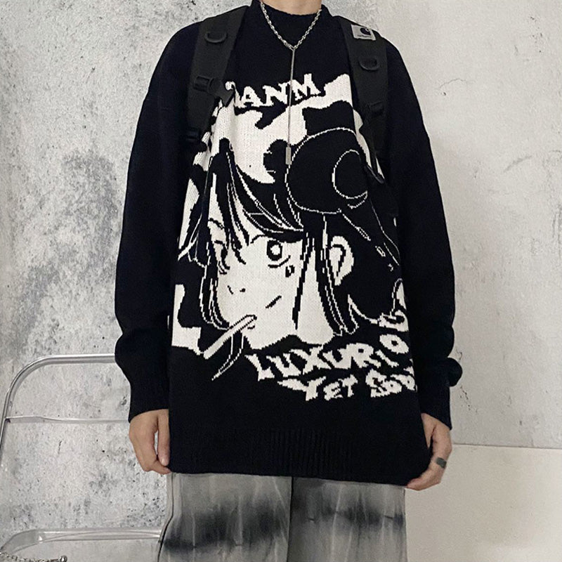 Anime - Streetwear - "MOON GIRL" - Anime Knit Sweater | 2 Colors - Alpha Weebs