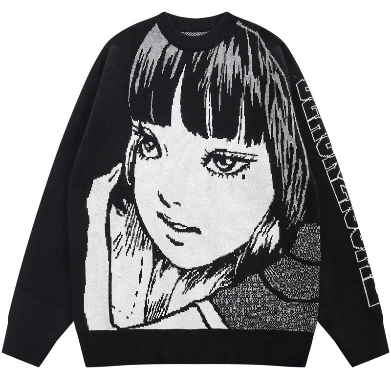 Anime - Streetwear - "BEAUTY MARK" - Anime Knitted Sweater - Alpha Weebs