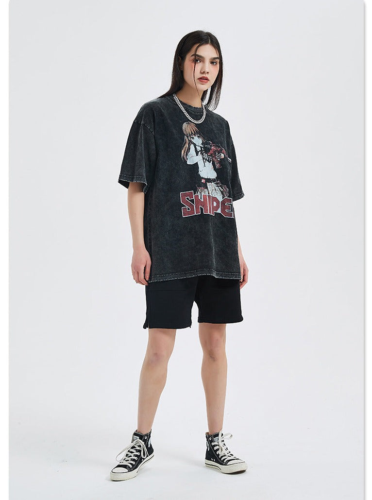 Anime - Streetwear - "SNIPER" - Anime Oversized Vintage Style T-Shirts - Alpha Weebs