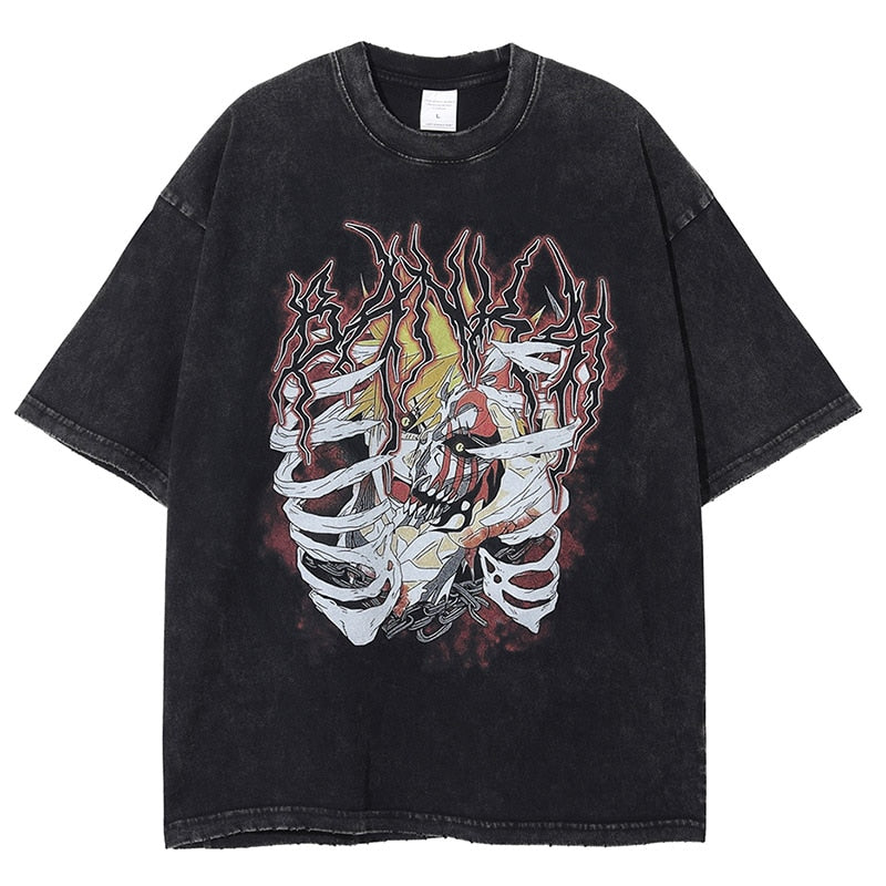 Anime - Streetwear - Vintage Washed Bleach Anime Oversized T-Shirt - Alpha Weebs