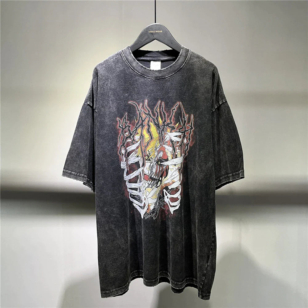 Anime - Streetwear - Vintage Washed Bleach Anime Oversized T-Shirt - Alpha Weebs
