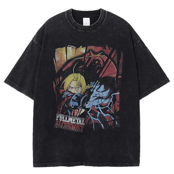 Anime - Streetwear - "EDWARD ELRIC" - Vintage Washed Fullmetal Alchemist Oversized T-Shirt - Alpha Weebs