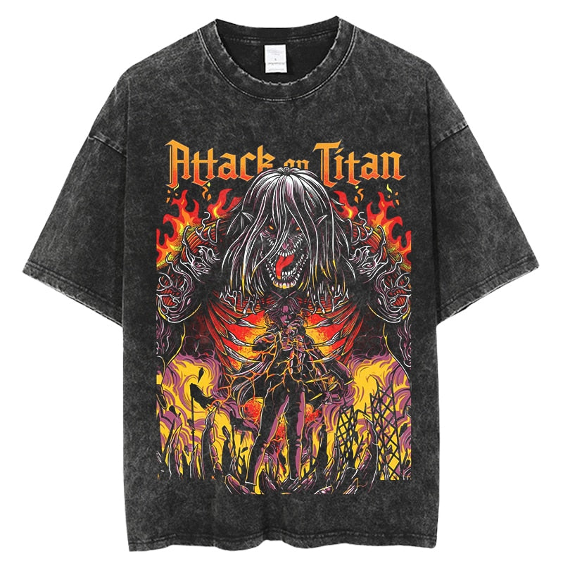 "ROCK N' RUMBLE" - AOT Anime Eren Yeager Vintage Washed Oversized T-Shirt