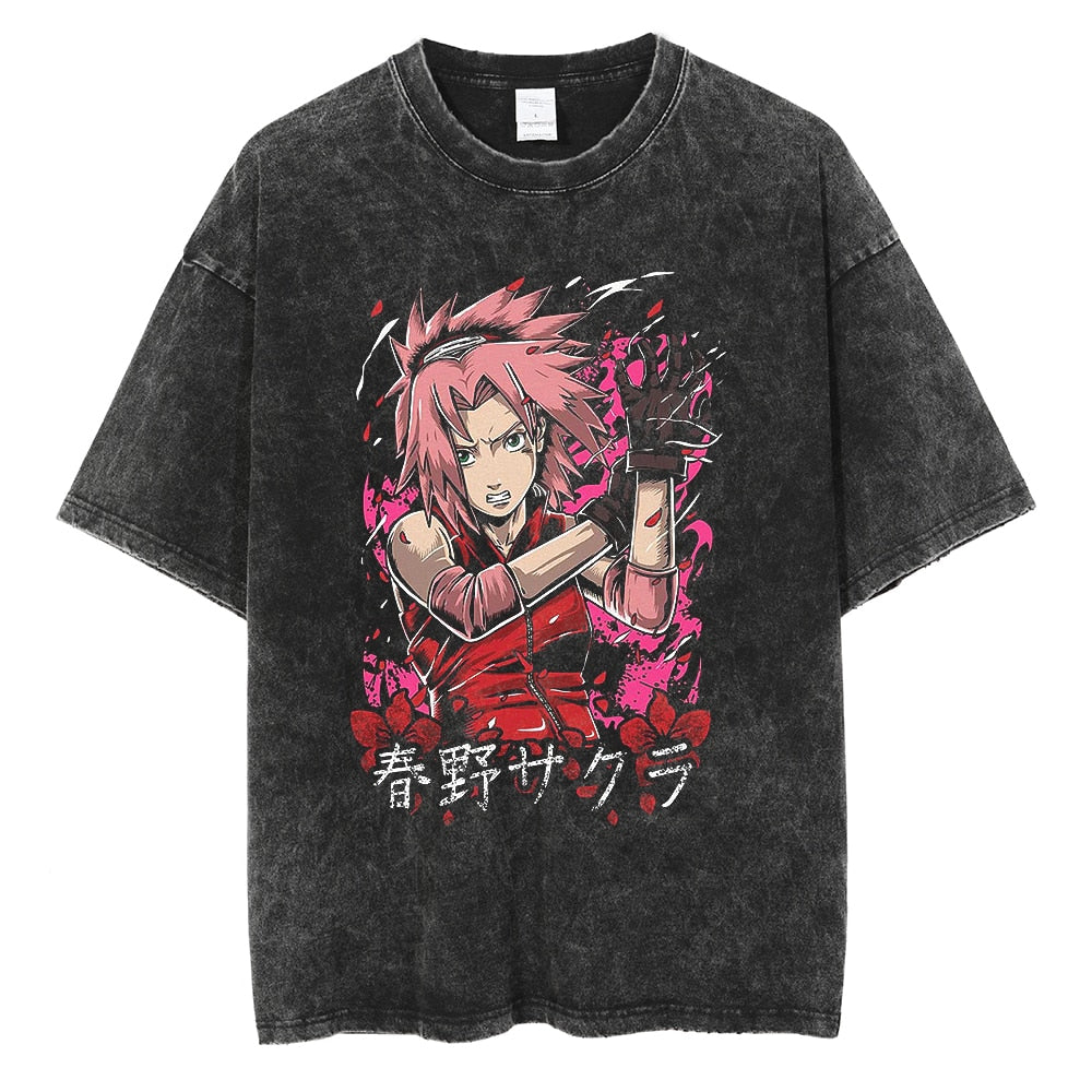 Anime - Streetwear - "HEALER" - Vintage Style Sakura Naruto Anime Oversized T-Shirt - Alpha Weebs