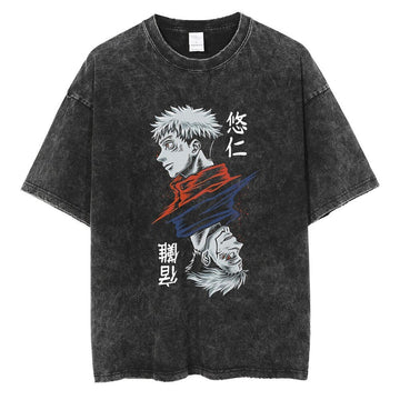 "DOUBLE FACED" - Jujutsu Kaisen Anime Vintage Washed Oversized T-Shirt