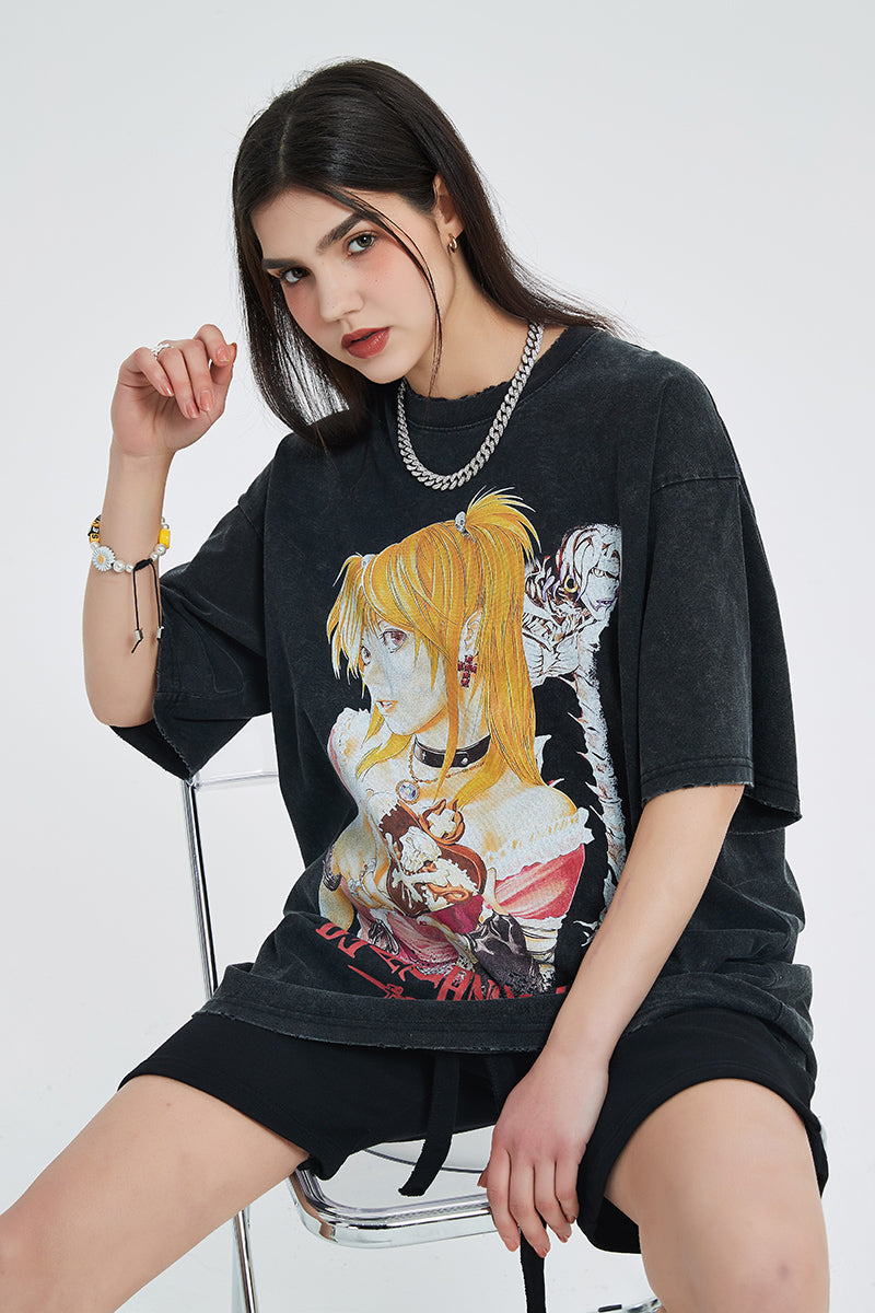 Anime - Streetwear - "MRS.KIRA" - Vintage Washed MISA Death Note Oversized Streetwear T-shirt - Alpha Weebs