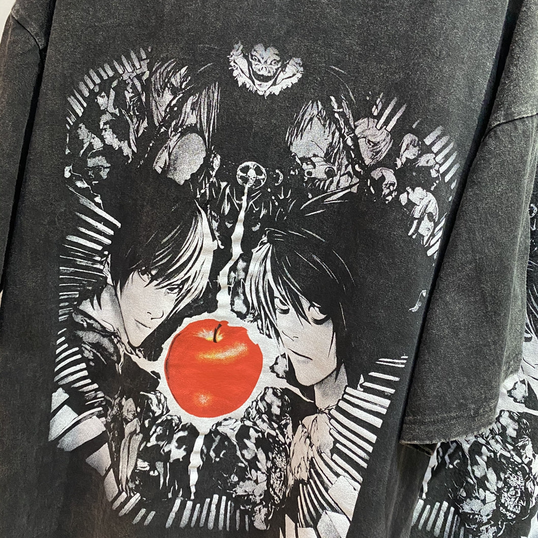Anime - Streetwear - "DESTINED RIVALS" - Vintage Washed Death Note Oversized Vintage Style T-shirt - Alpha Weebs