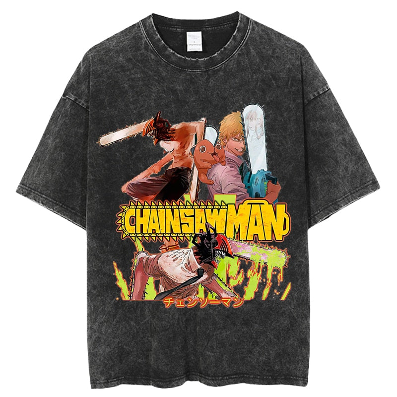Chainsaw Man Vintage Washed Anime Oversized T-Shirt