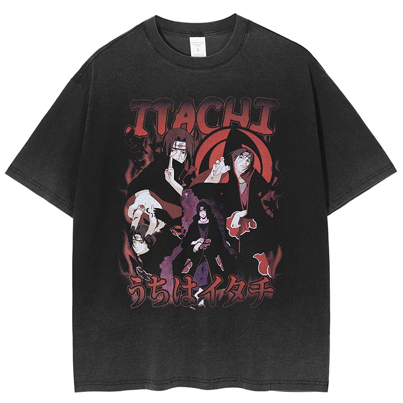 Anime - Streetwear - "TSUKUYOMI ITACHI" - Naruto Anime Oversized Vintage Style T-Shirts - Alpha Weebs