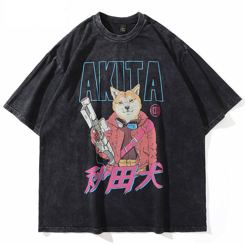 "AKITA INU" - Anime Oversized Vintage Washed T-Shirt