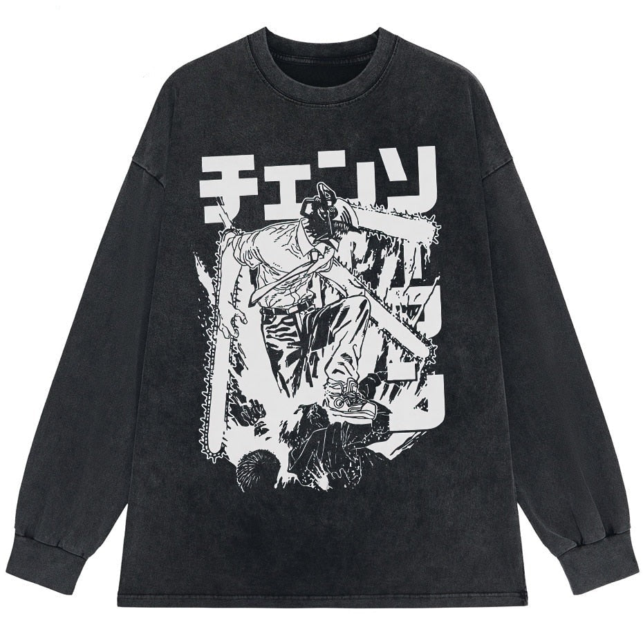 Chainsaw Man Denji Pochita Anime Vintage Washed Oversized Sweatshirt