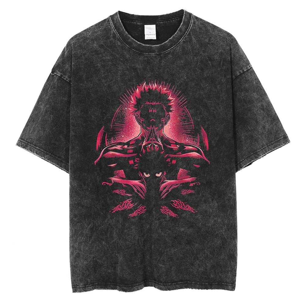 "KING INSIDE" - Jujutsu Kaisen Anime Sukuna Vintage Washed Oversized T-Shirt | 2 colors