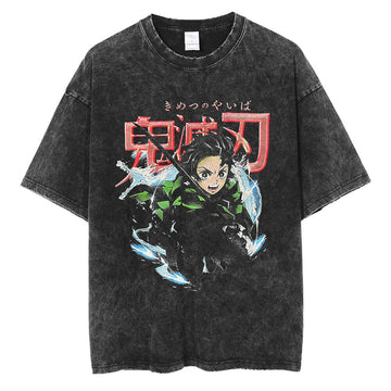 Anime - Streetwear - Tanjiro- Demon Slayer Anime Oversized Vintage Style T- Shirt - Alpha Weebs