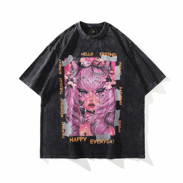 "HYPTONISED" - Bentai Anime Oversized Vintage Washed T-Shirt