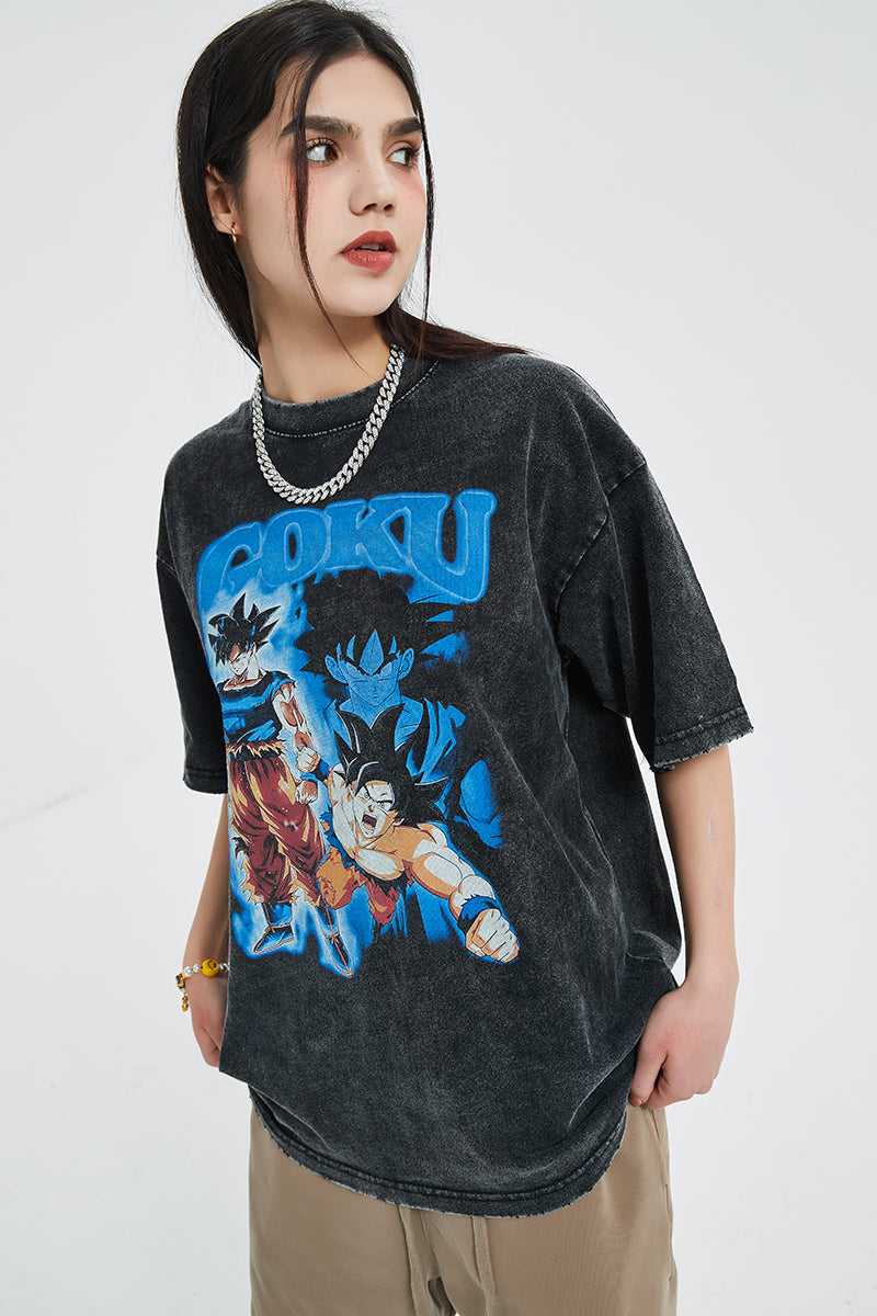 Anime - Streetwear - "ALMOST GOD" - DBZ Son Goku Anime Oversized T-Shirts - Alpha Weebs