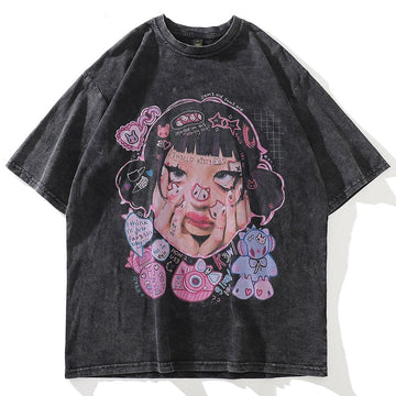 "CLASSIC H" - Bentai Anime Oversized Vintage Washed T-Shirt