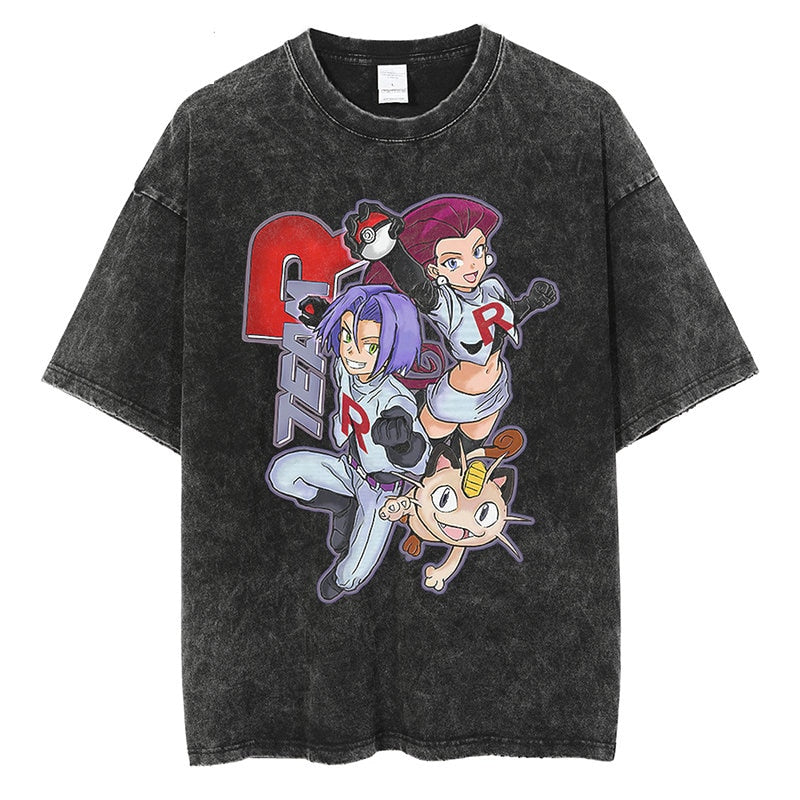Anime - Streetwear - "CONSISTENT" - Team Rocket Vintage Style Pokemon Anime Oversized T-Shirt - Alpha Weebs