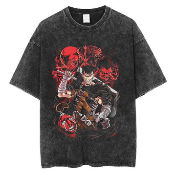 "SLAY" - Berserk Vintage Washed Guts Anime Oversized T-Shirt