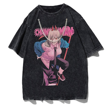 "POWERFUL" - Chainsaw Man Anime Vintage Washed T-Shirt