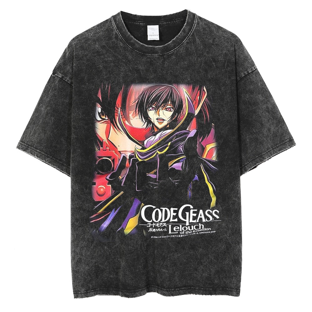 Anime - Streetwear - "LELOUCH" - Vintage Washed Cold Geass Anime Oversized T-Shirt - Alpha Weebs