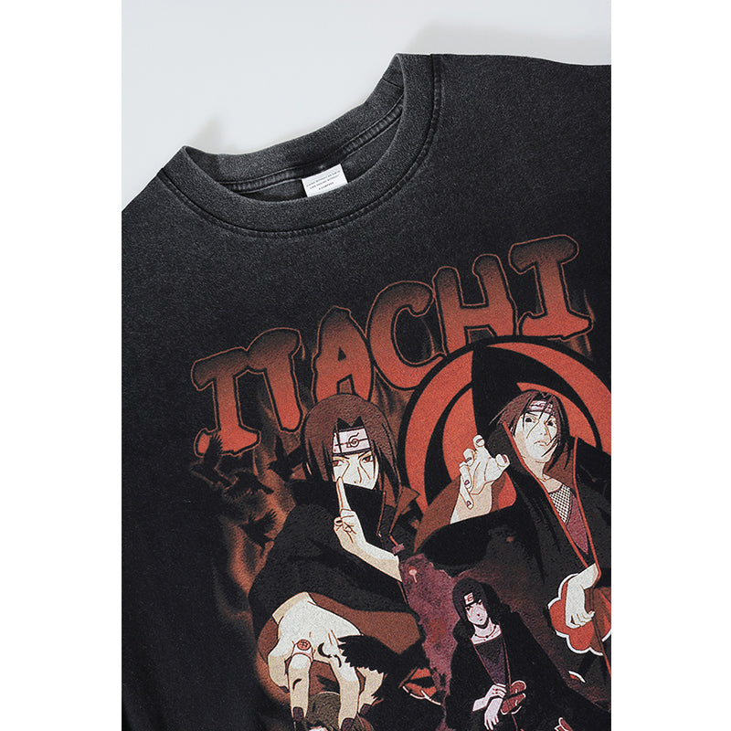 Anime - Streetwear - "TSUKUYOMI ITACHI" - Naruto Anime Oversized Vintage Style T-Shirts - Alpha Weebs