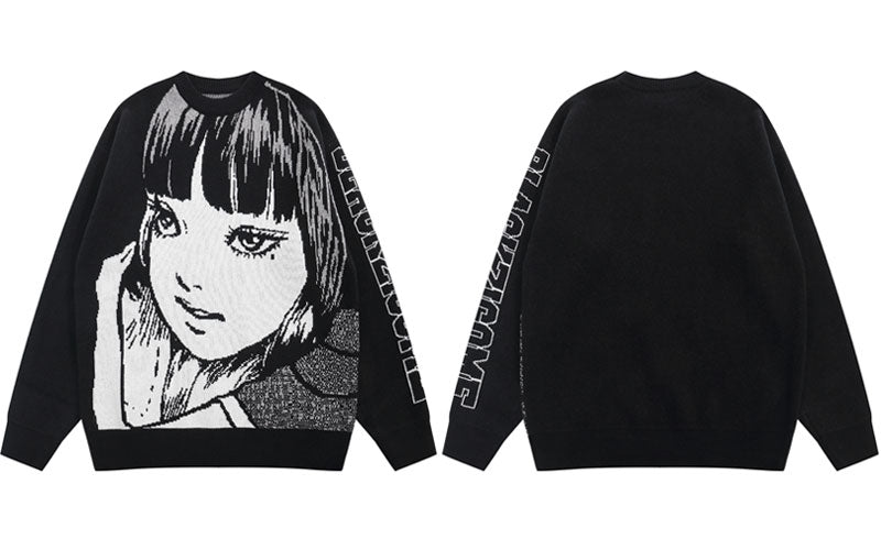 Anime - Streetwear - "BEAUTY MARK" - Anime Knitted Sweater - Alpha Weebs