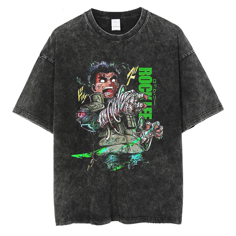 Anime - Streetwear - "RESILIENT - Vintage Style Rock Lee Naruto Anime Oversized T-Shirt - Alpha Weebs