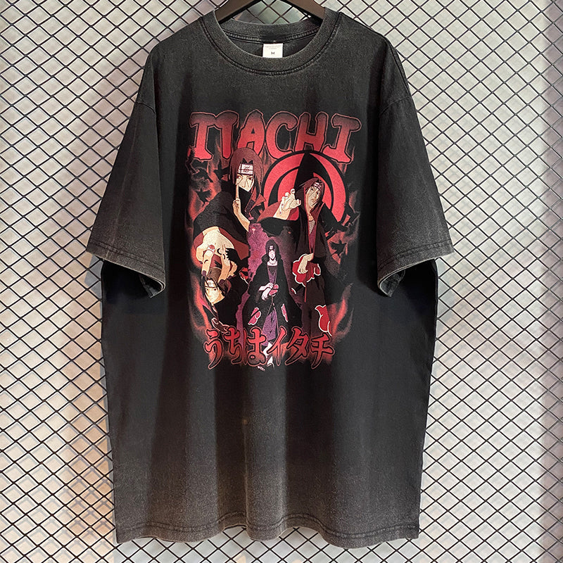 Anime - Streetwear - "TSUKUYOMI ITACHI" - Naruto Anime Oversized Vintage Style T-Shirts - Alpha Weebs