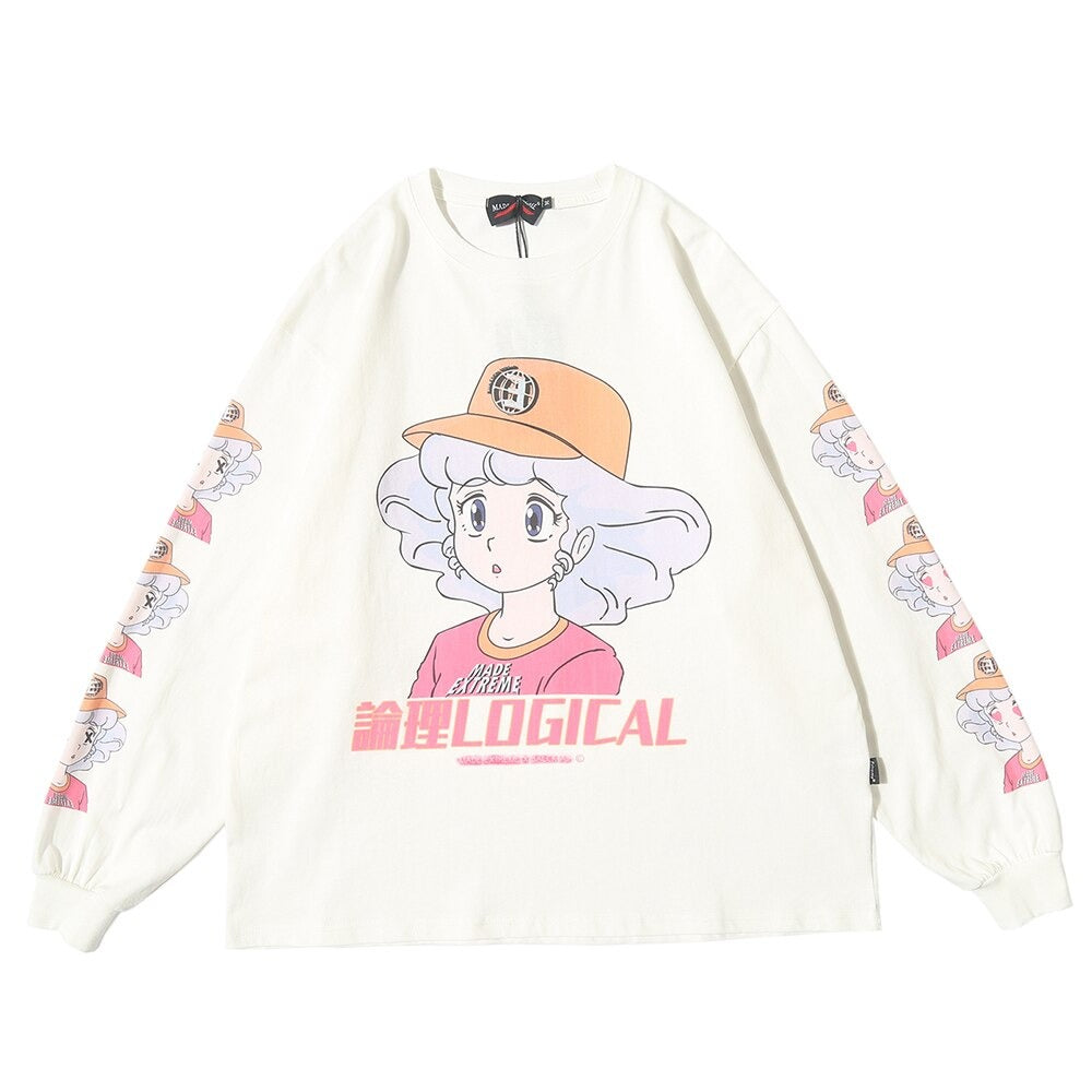 Anime - Streetwear - "LOGICAL" - Anime Girl Oversized Sweatshirt | 3 Colors - Alpha Weebs