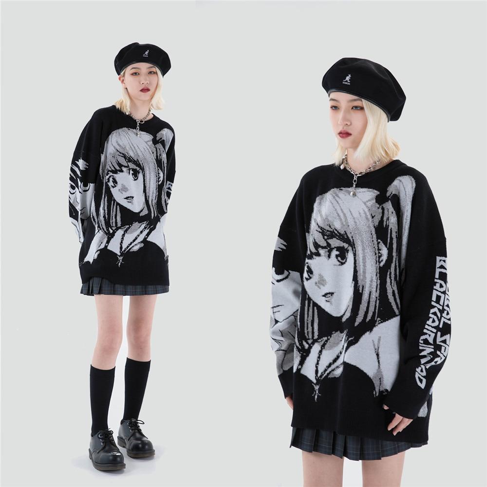 Anime - Streetwear - "BEAUTY & BRAINS" - L & Misa Knitted - Death Note Anime Sweater - Alpha Weebs