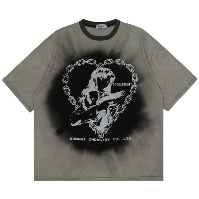Anime - Streetwear - "HEART CHAIN" - Neon Genesis Evangelio Anime Misato Oversized T-Shirt - Alpha Weebs
