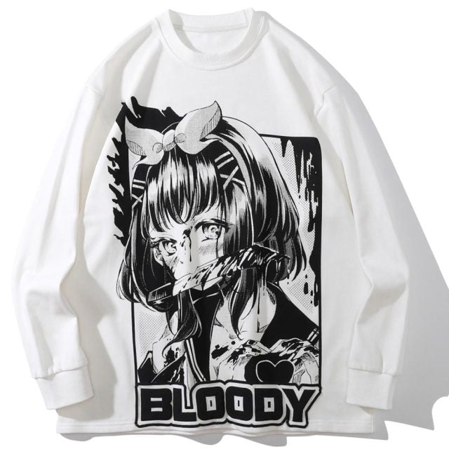 Anime - Streetwear - "YANDERE LOVE" - Anime Oversized Sweatshirts | 2 Colors - Alpha Weebs