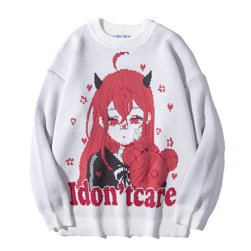 Anime - Streetwear - "CARELESS" - Power Chainsaw Man Anime Knitted Sweatshirt | 2 Colors - Alpha Weebs