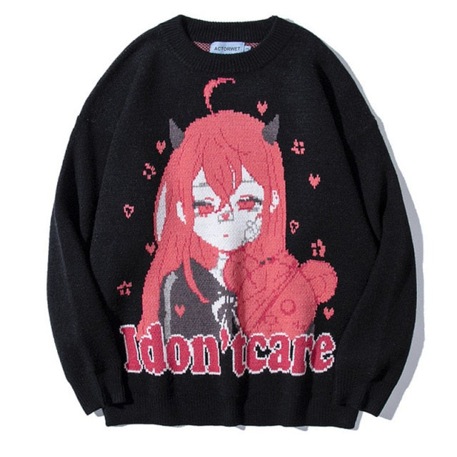 Anime - Streetwear - "CARELESS" - Power Chainsaw Man Anime Knitted Sweatshirt | 2 Colors - Alpha Weebs