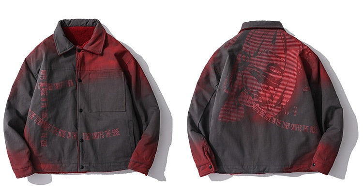 Anime - Streetwear - "TIGER SNIFFS THE ROSE" - Woollen Anime Jacket | 3 Colors - Alpha Weebs